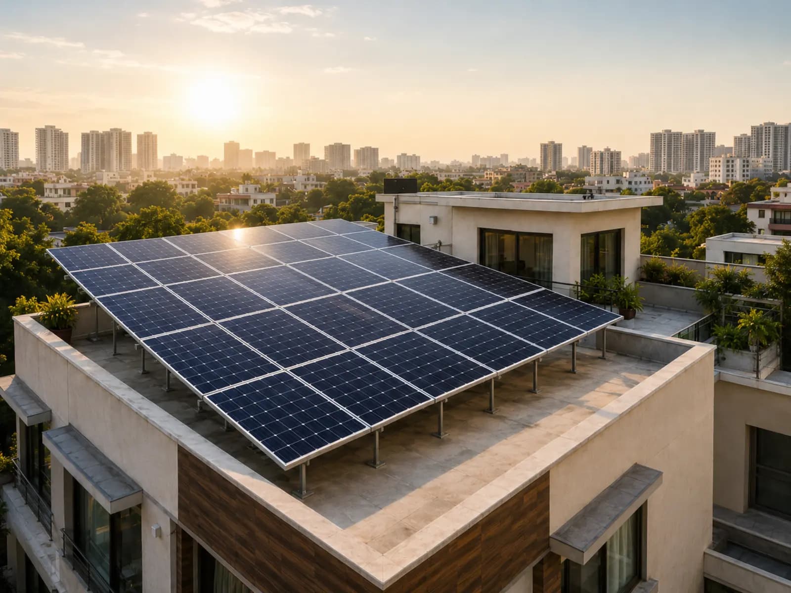 Professionally installed solar panels on a modern Indian home
