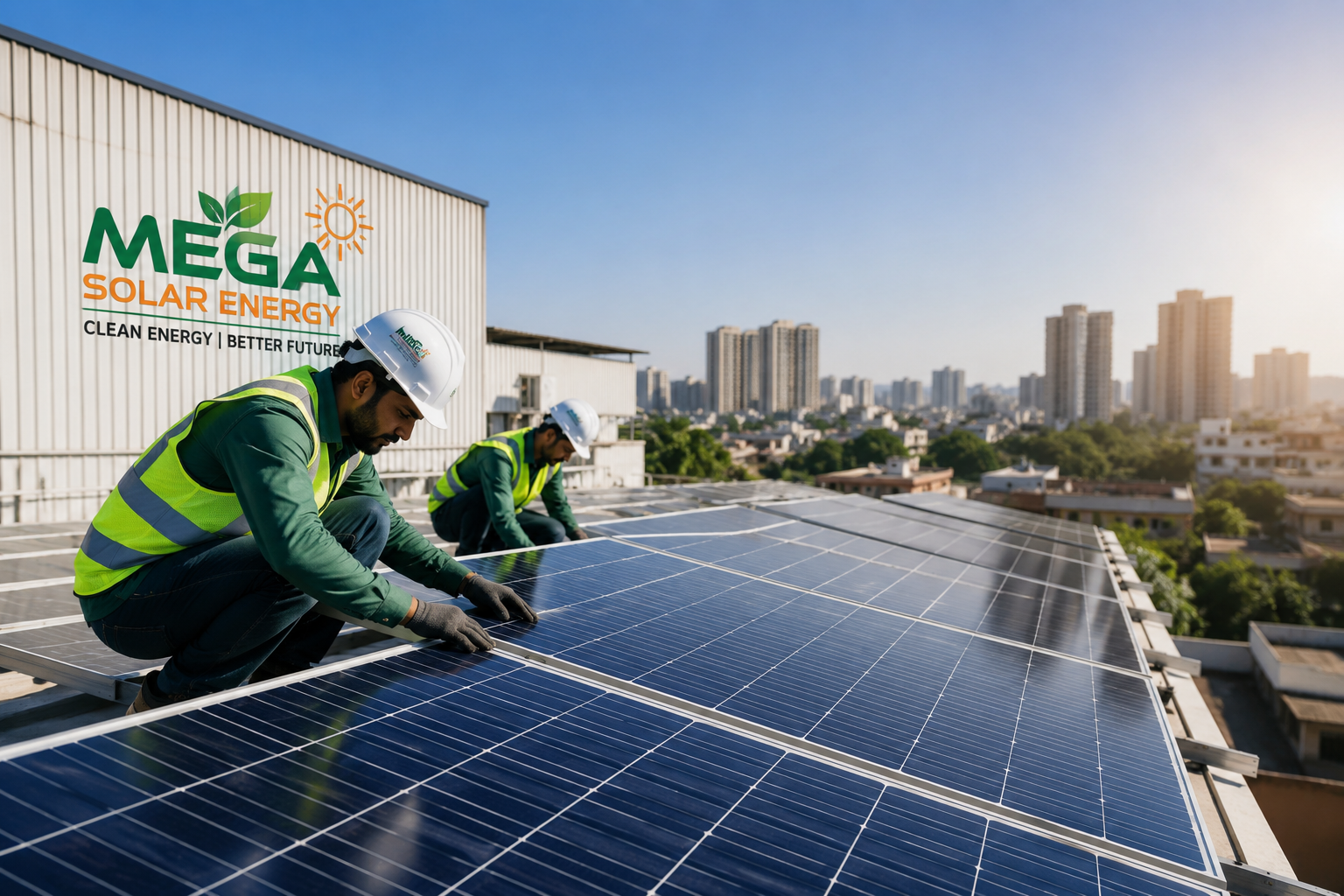 Mega Solar Energy team and solar installation work
